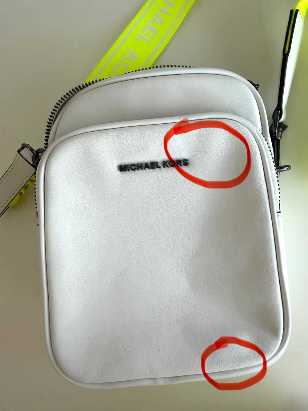 Michael Kors Double Zip Camera Crossbody Bag White & Yellow - Picture 11 of 11
